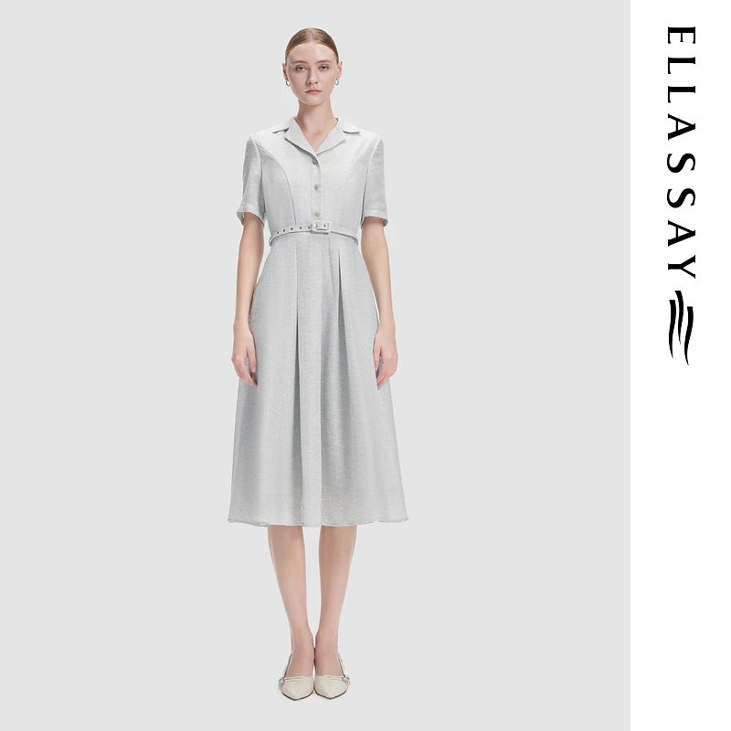 歌力思2025早春新款优雅简约舒适修身中长款连衣裙女EWD361Y21200