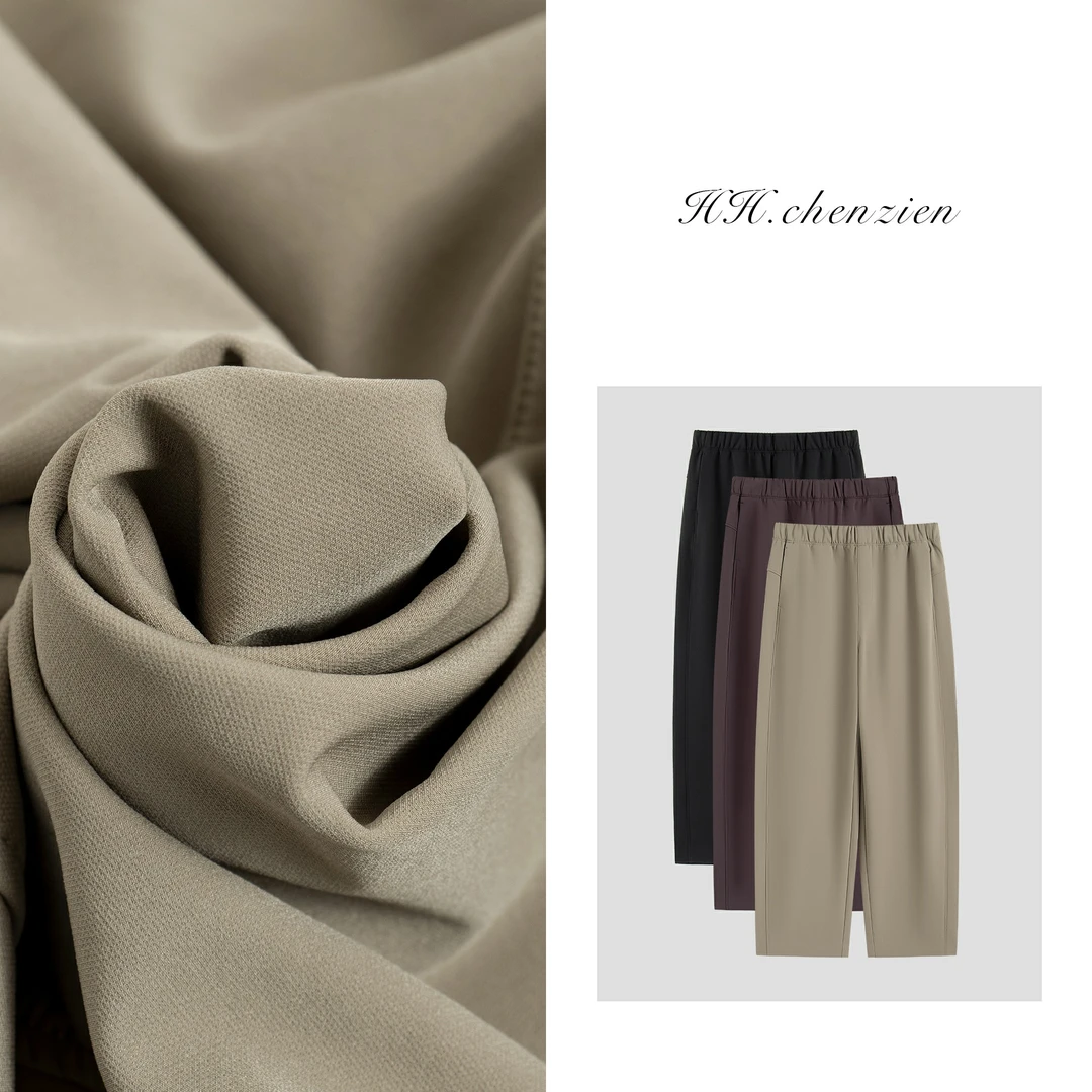 【黑黑家】新款腰头弹力侧口袋设计休闲直筒纯色裤子