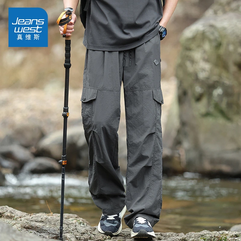 Jeanswest/真维斯男士户外登山工装裤夏季潮流百搭宽松直筒休闲裤