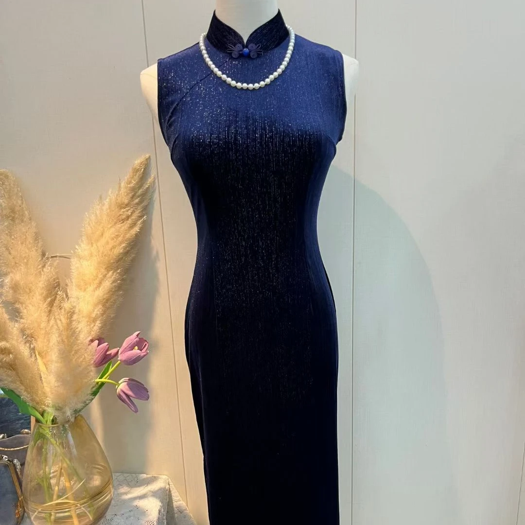 【流星】新中式银丝亮线文艺复古港风日常旗袍立领显瘦修身