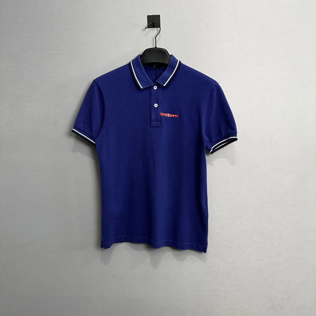 99新 Prada/普拉达 蓝色小标题短袖polo衫/S码/价4100