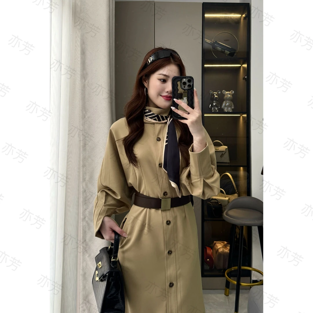 【现货】高级感气质立领风衣连衣裙女春季显瘦心机法式宽松长款外套