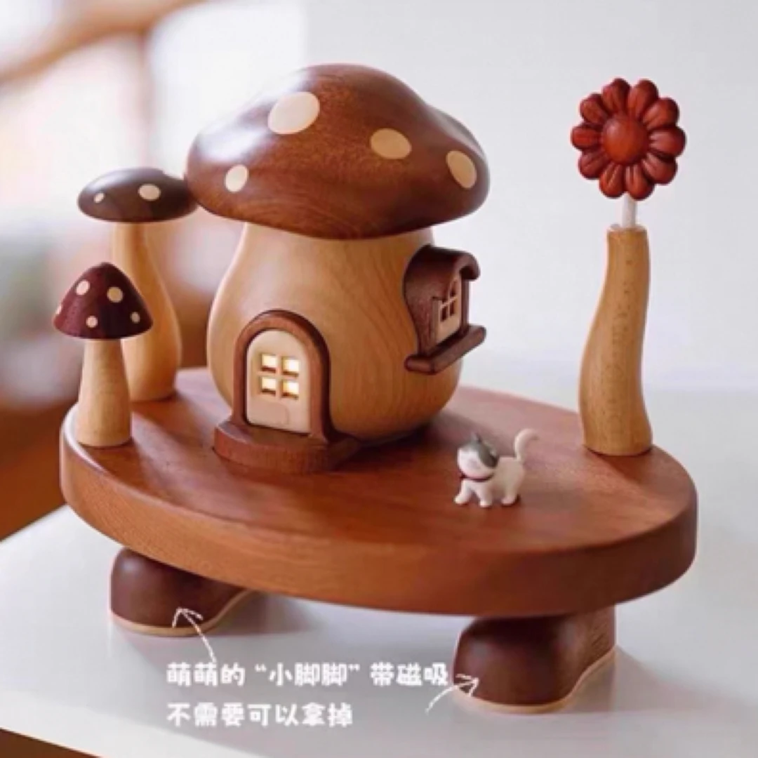 有脚蘑菇屋实木充电LED小夜灯床头母婴喂奶伴睡装饰木质儿童