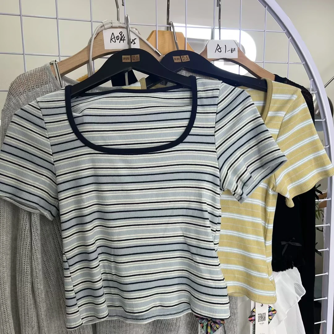 凡人优品女士夏季条纹短袖T1077