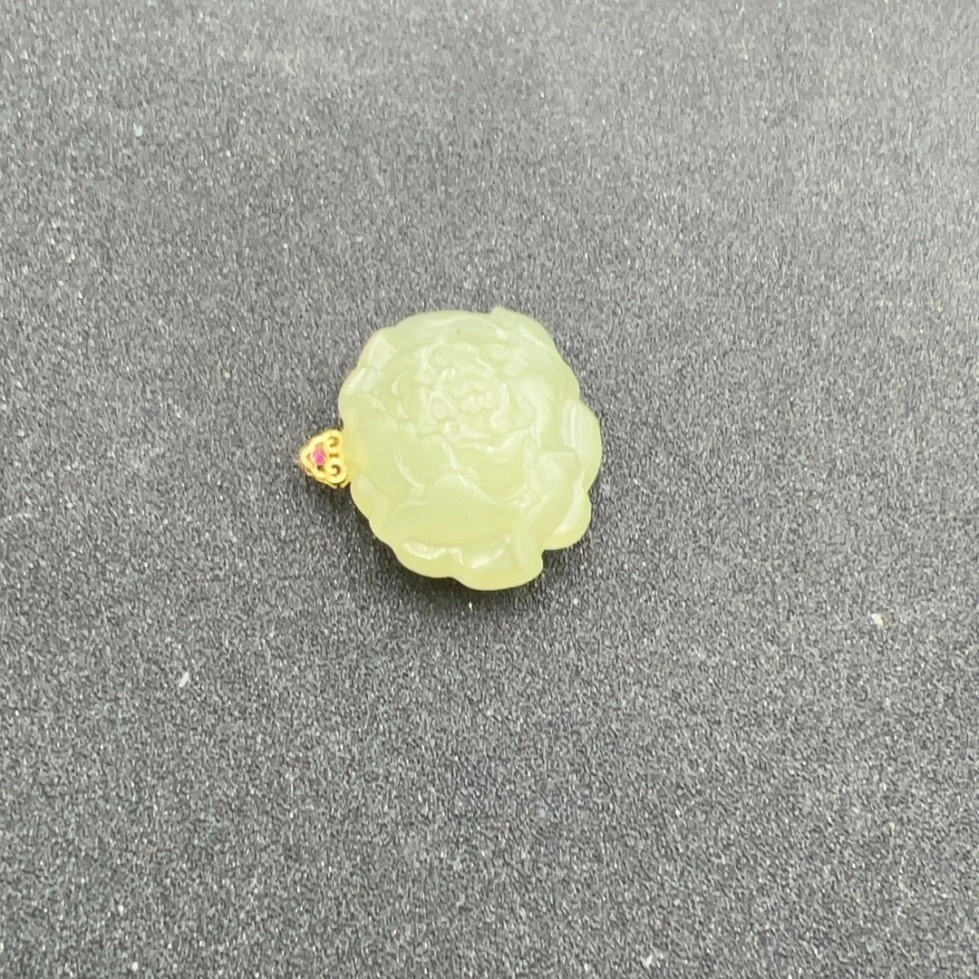 BY0116FHLZ标14 和田玉花开富贵挂件
