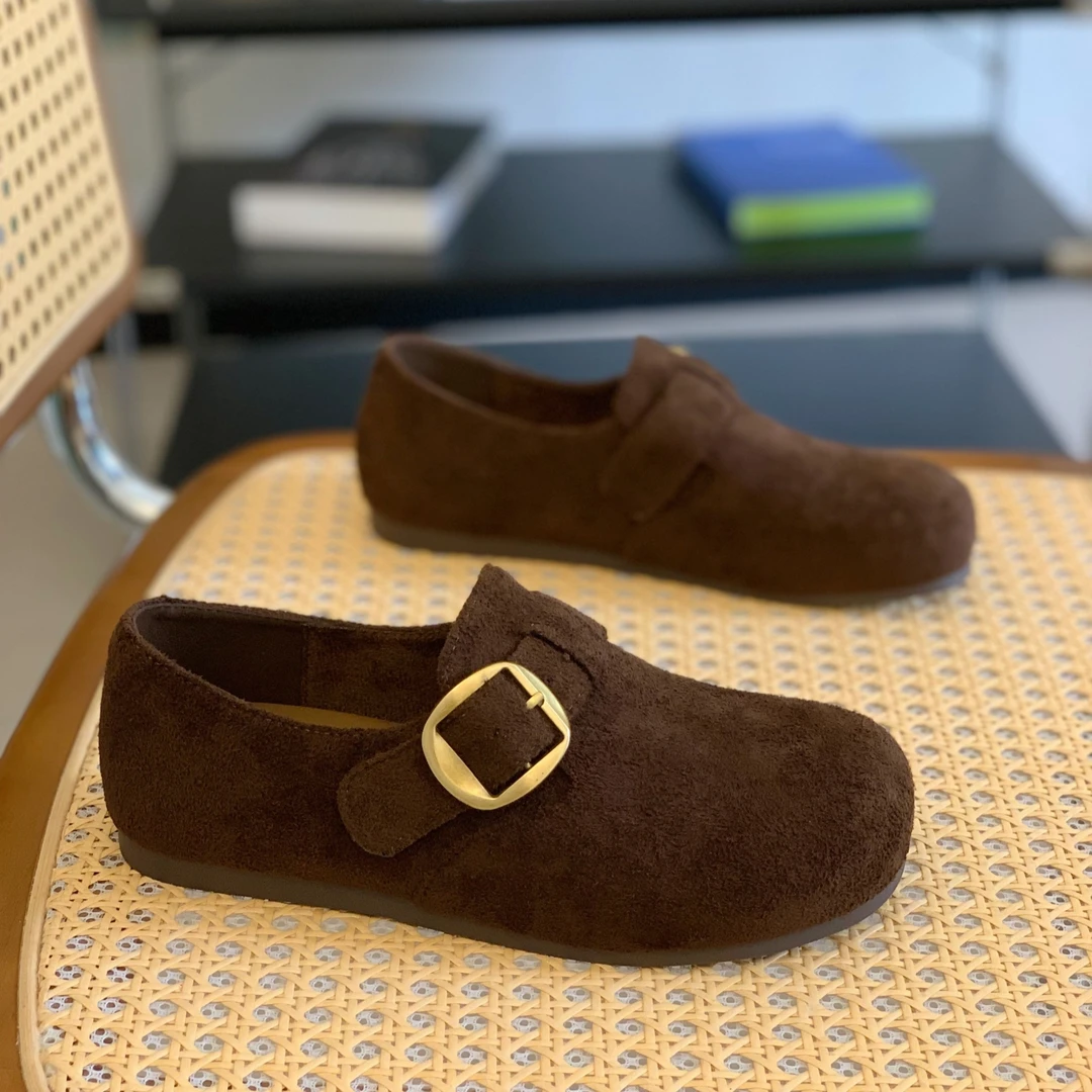 高级感勃肯鞋复古绒面深口单鞋女2025秋季超火内增高魔术贴豆豆鞋