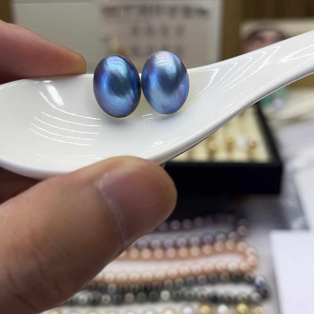 耳饰银S925镶嵌拼合珍珠（马贝珠）