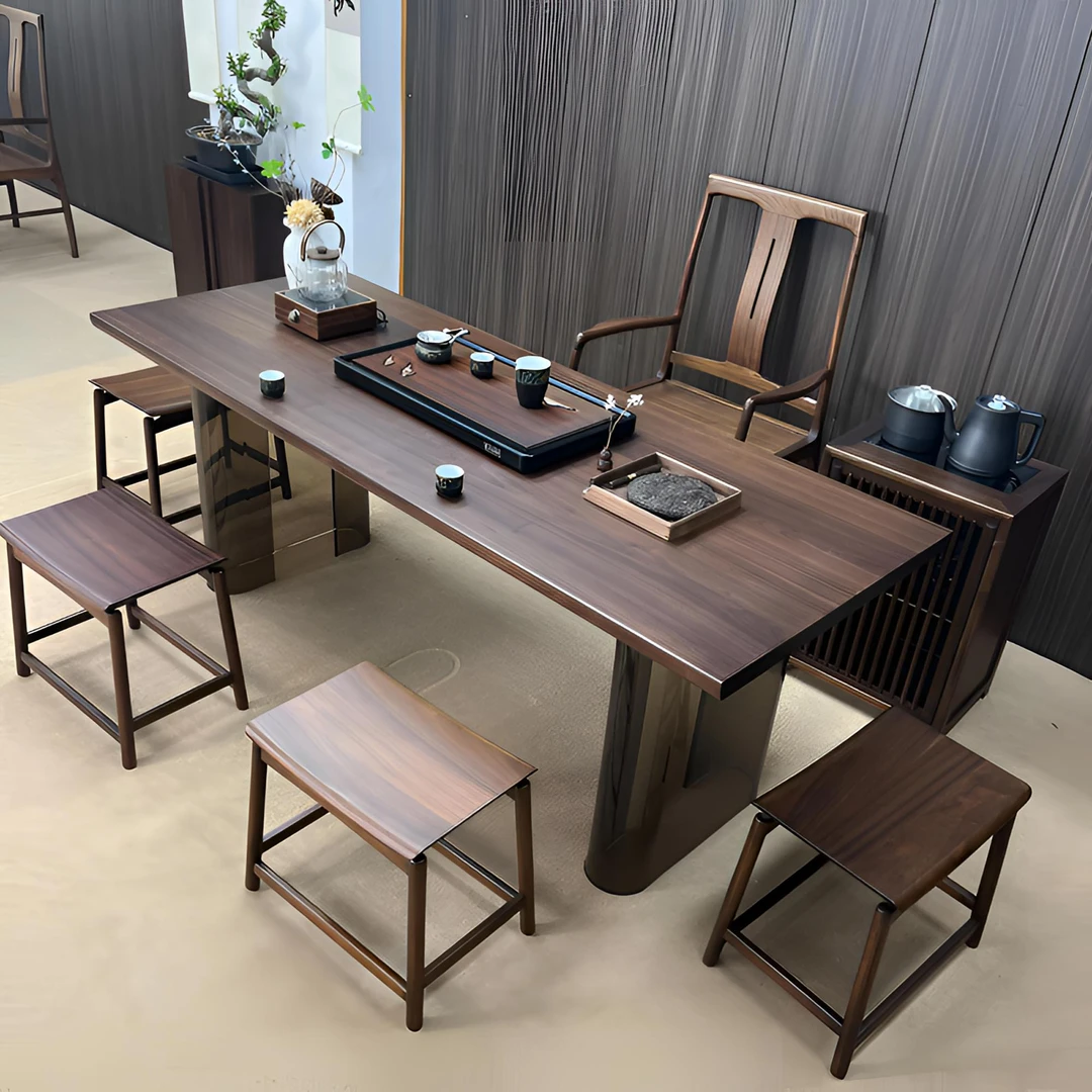 亚克力北美黑胡桃大板新中式客厅家用简约办公室轻奢茶桌椅书房