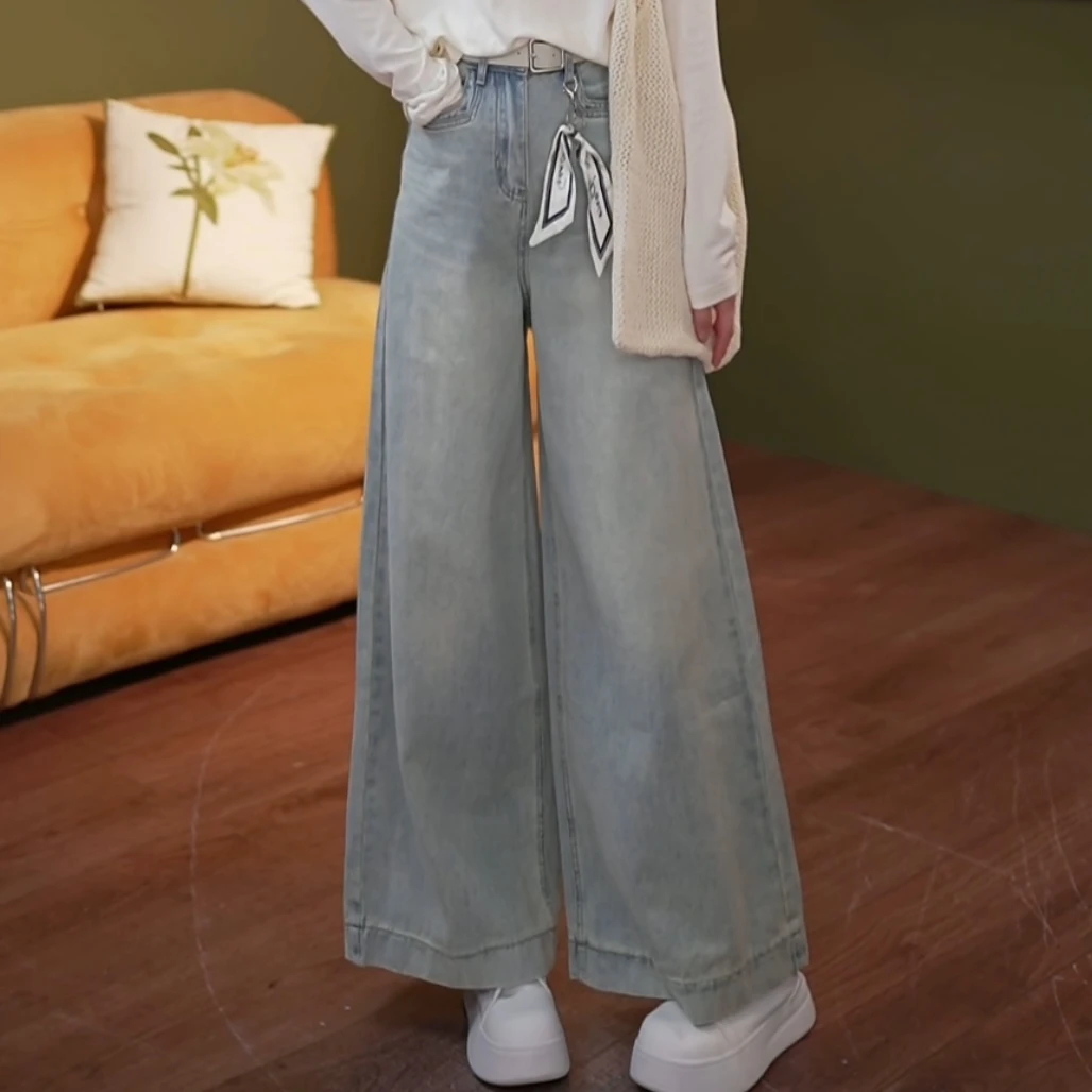 余紫绮【度假日】阔腿牛仔长裤女高腰百搭裤子ZT5201011