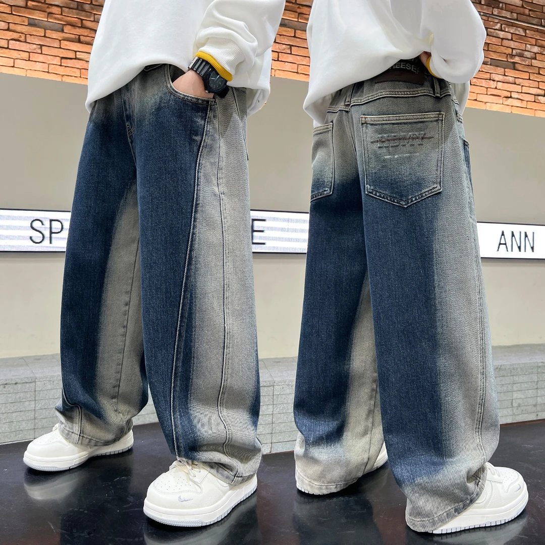 男童秋季直筒渐变软牛仔裤2025新款中大童儿童春秋直筒宽松裤子潮