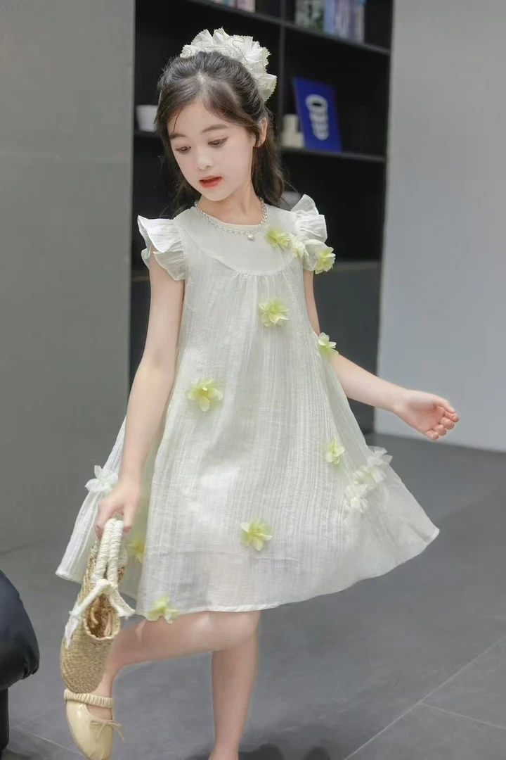 民族风夏季女裙子洋气女童童装千金风连衣裙纯色
