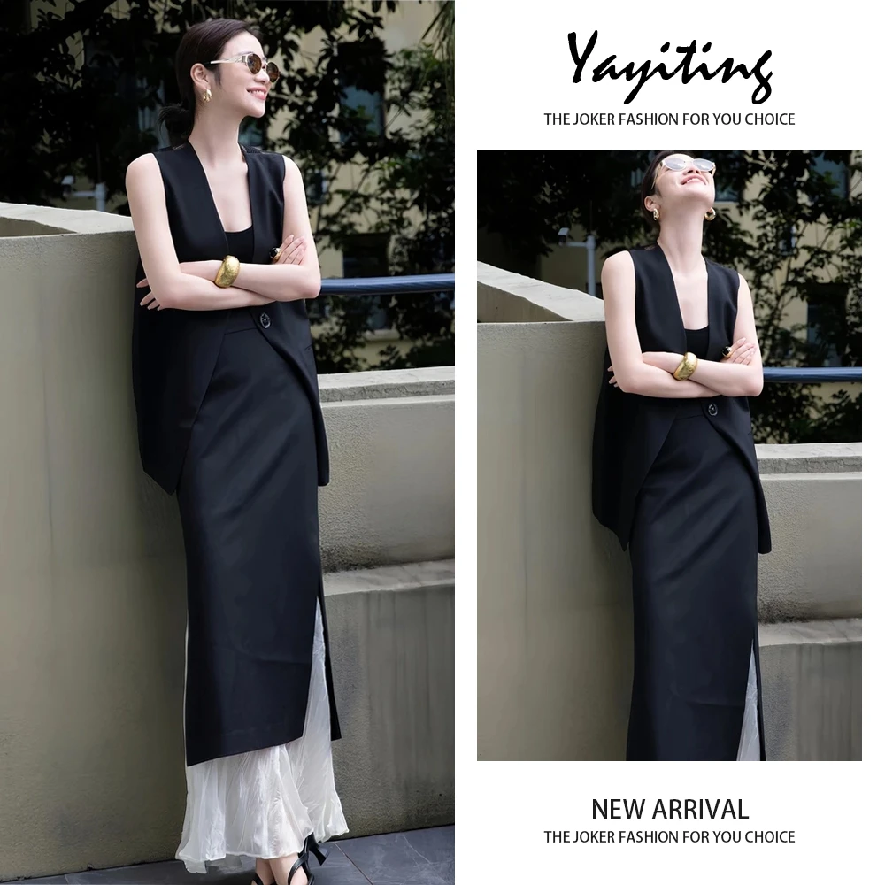 夏季大方得体一整套气质女神范高端时尚巨好看小香风黑色马甲套装