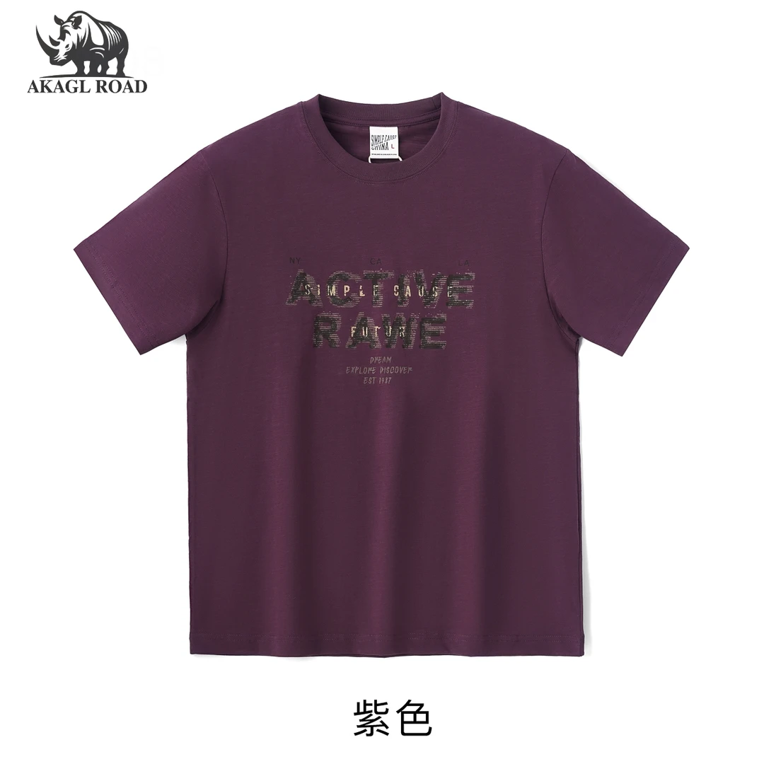 竹节棉系列夏季美式复古圆领印花纯棉短袖透气t恤男t恤短袖2008