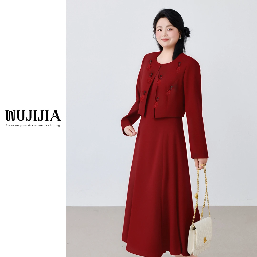 五季家/【瑶池映月】显瘦气质红色/黑色套装ZL112256