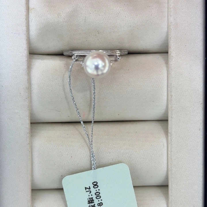 银S925镶嵌戒指海水珍珠7-8mm5号