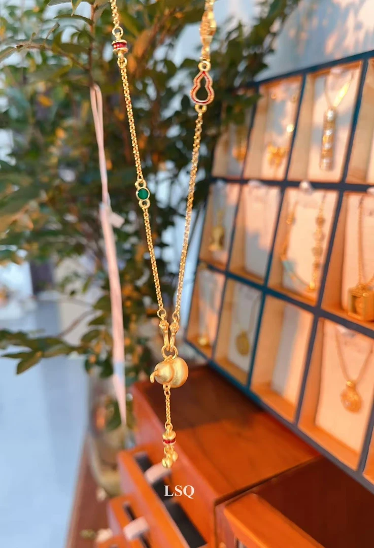 铜合金项链 SQ思岐新中式-双钩流苏烧蓝铃铛葫芦项链5646