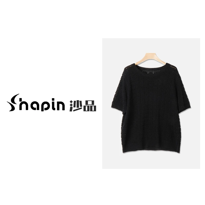气质款珍珠麻镂空微透薄款短袖通勤百搭T恤MM10091
