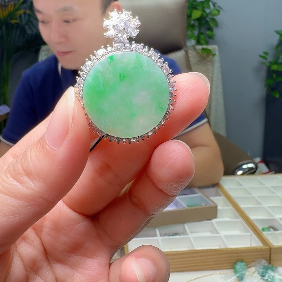 翡翠银S925镶嵌吊坠(不含链)天然