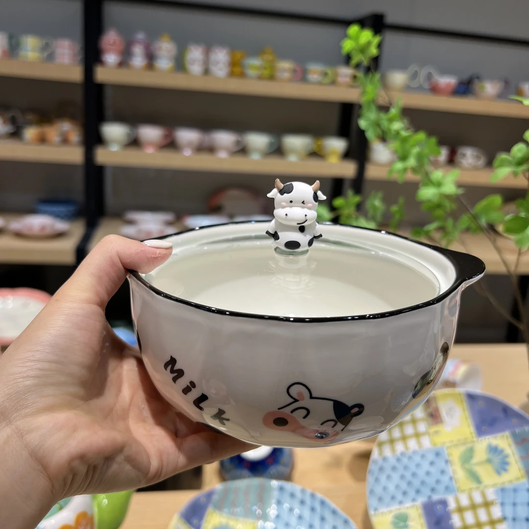 奶牛连耳泡面碗ins风少女心饭碗学生宿舍用方便面碗高颜值