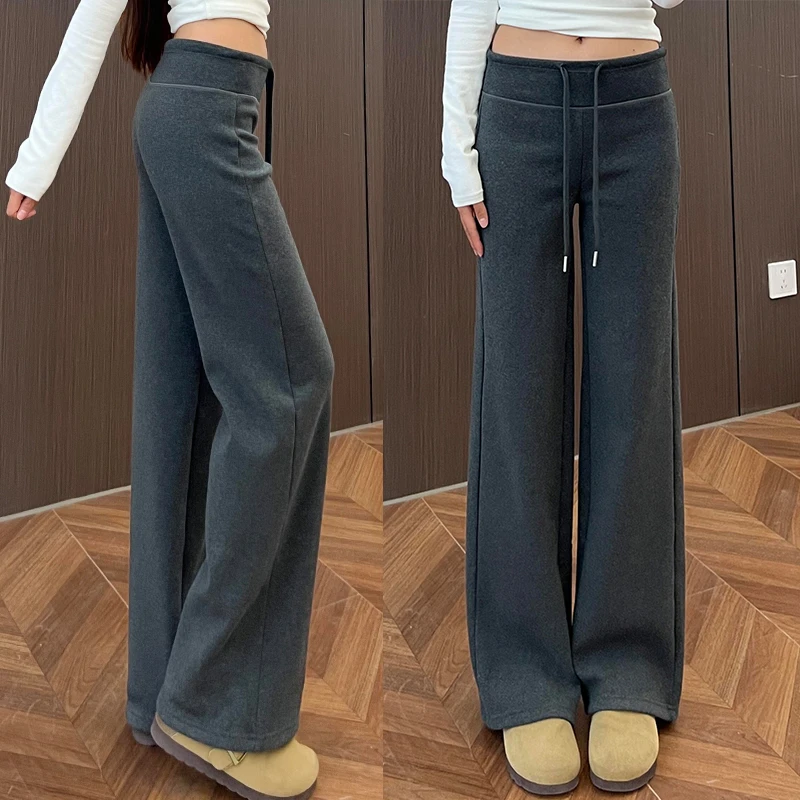 灰色直筒运动裤女夏季2025新款高腰垂感休闲裤小个子春秋阔腿卫裤