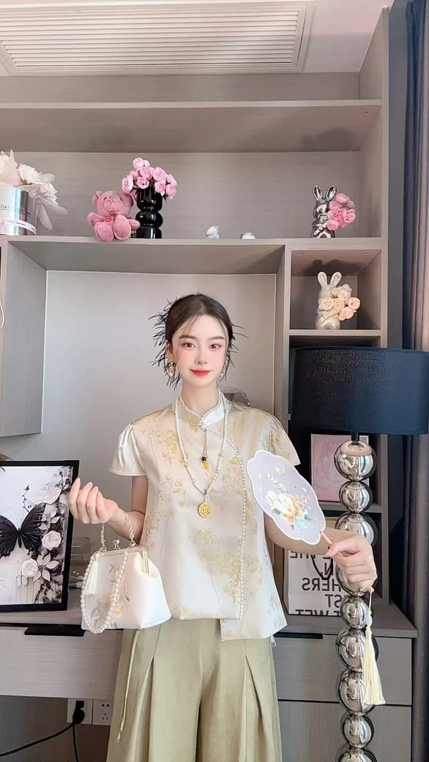 【夏夏专属】新中式提花缎国风小衫复古优雅减龄显瘦百搭