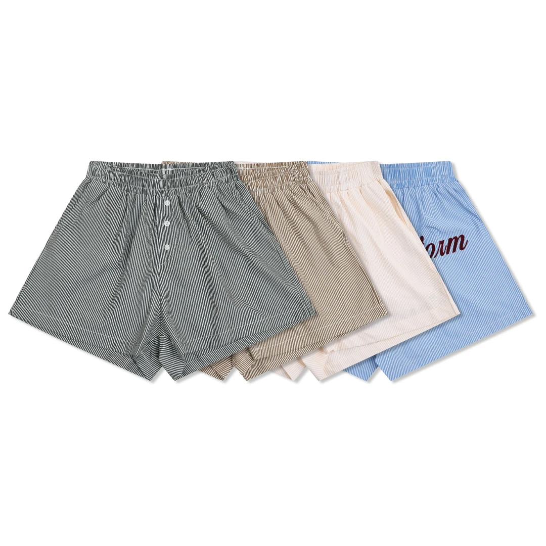 happpyes"条纹小短裤"夏季百搭美式复古经典打底裤睡裤植绒