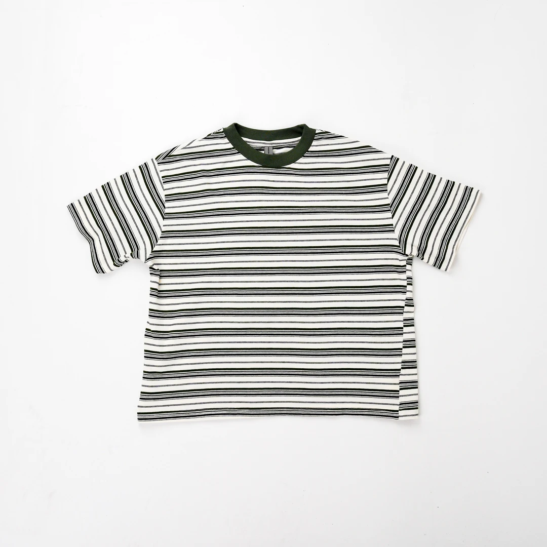 【25春夏抢新款】白绿条纹透气圆领夏季常规T恤童装休闲百搭小童