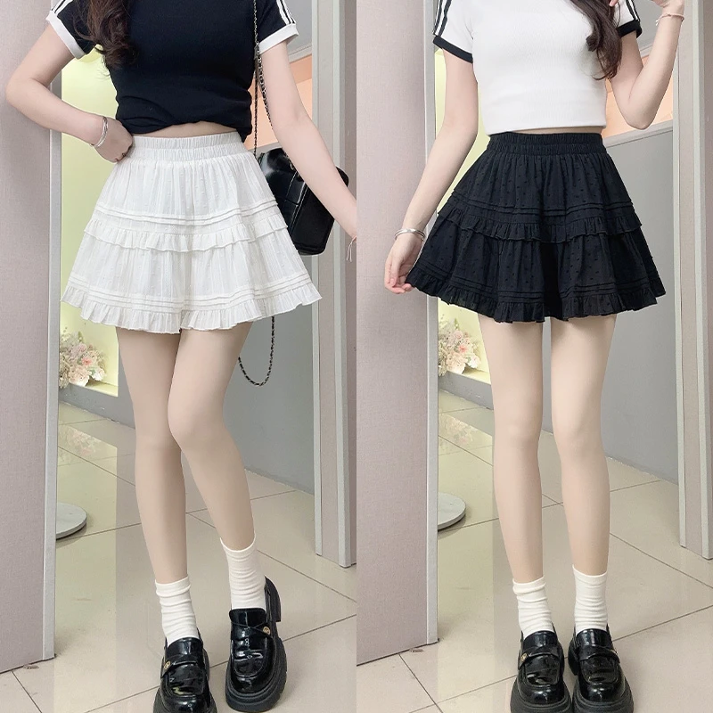 2025新款法式荷叶边蓬蓬半身裙甜美小个子百褶蛋糕短裙高腰a字裙