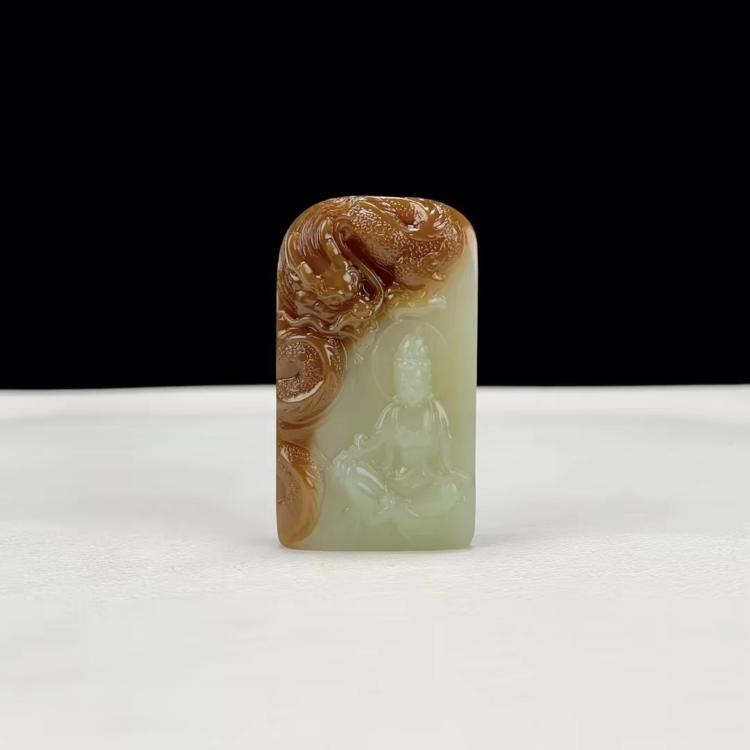 【豫人豫品】和田玉吊坠糖玉御龙观音h551