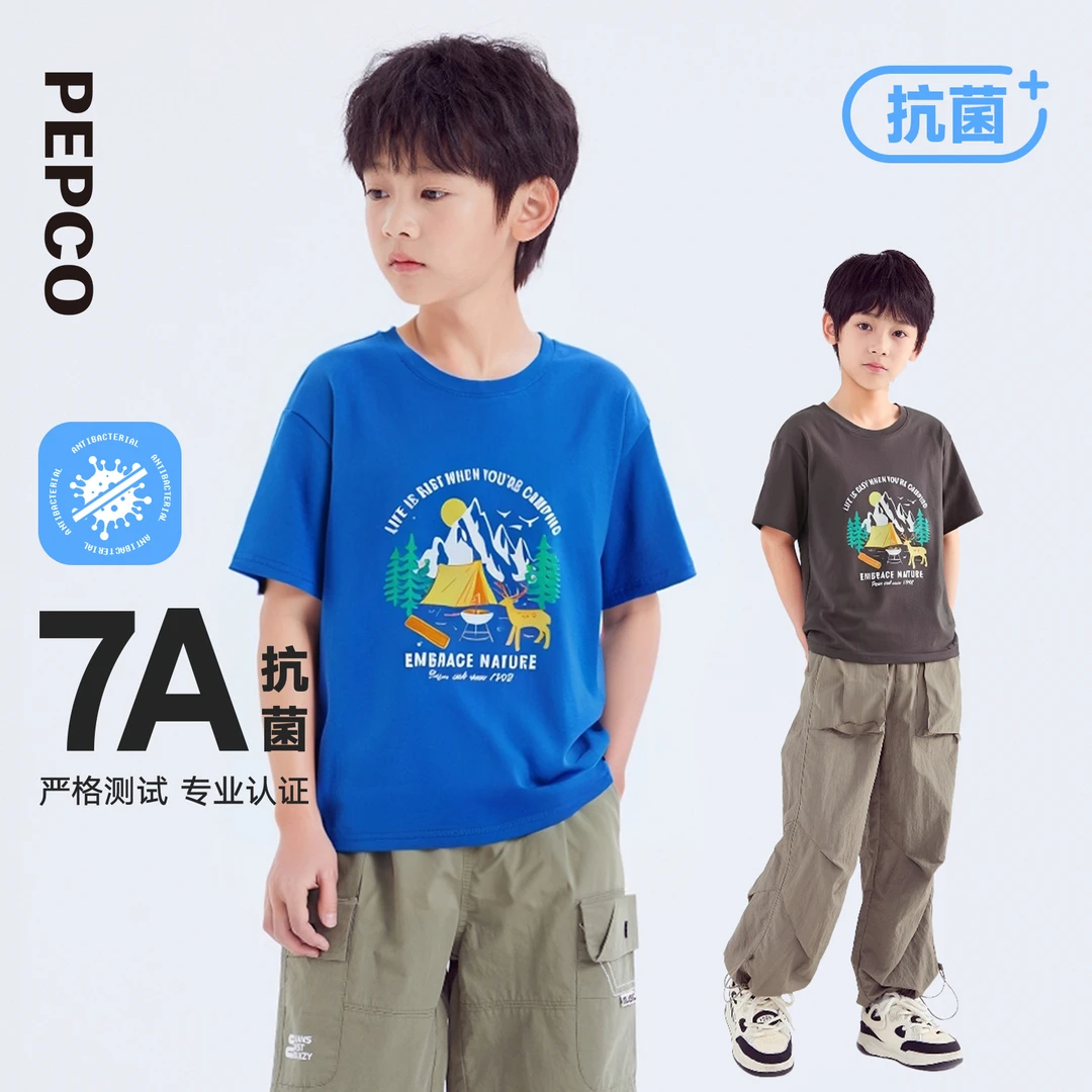 小猪班纳儿童T恤2025男女童短袖印花T恤中大童上衣纯棉Z12520005