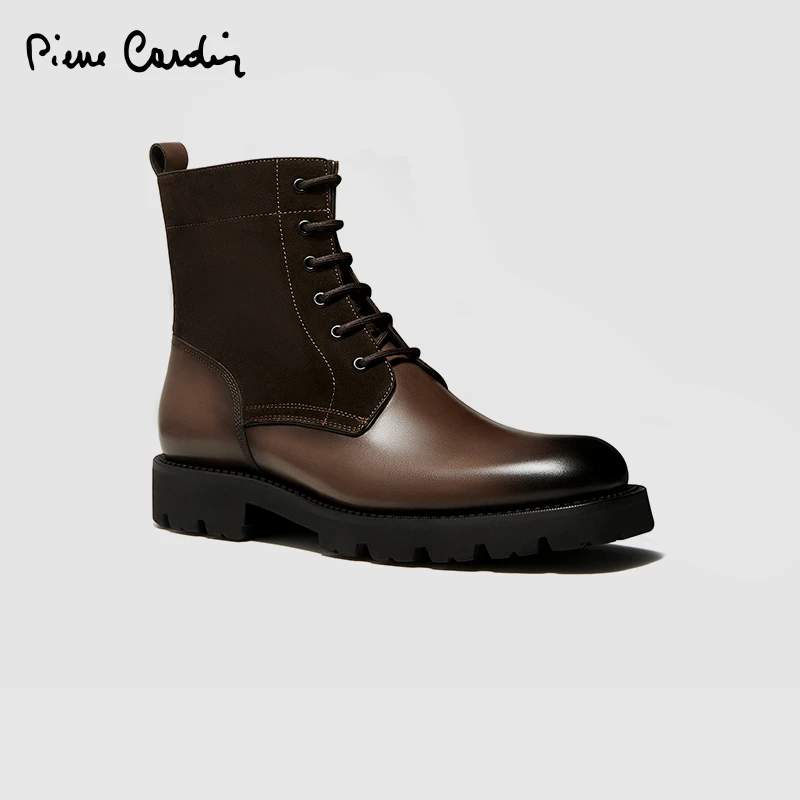 皮尔卡丹 pierre cardin 男靴胎牛皮拼接绒面XL男工装靴 Y44A2028