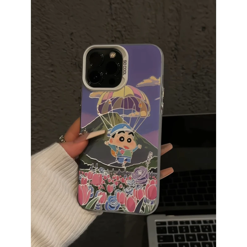 郁金香降落伞小新适用苹果16pro磨砂彩银华为mate卡通手机壳iphon