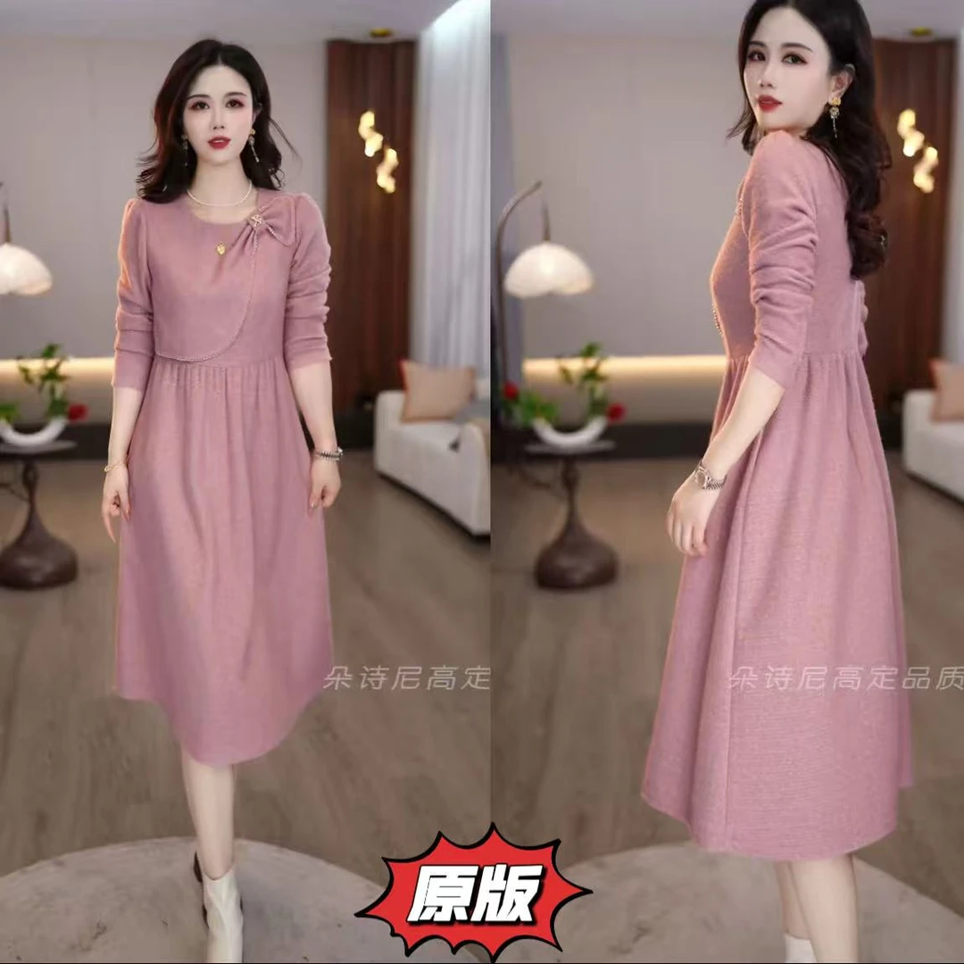 高档雪花绒时尚女装连衣裙2025秋冬新款显瘦洋气轻奢减龄加厚裙子