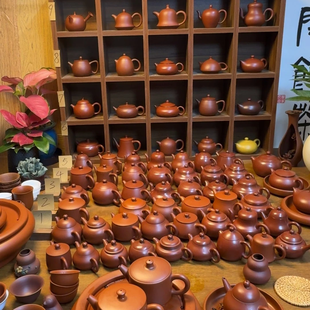 紫砂茶壶潮州朱泥壶井栏+云柱