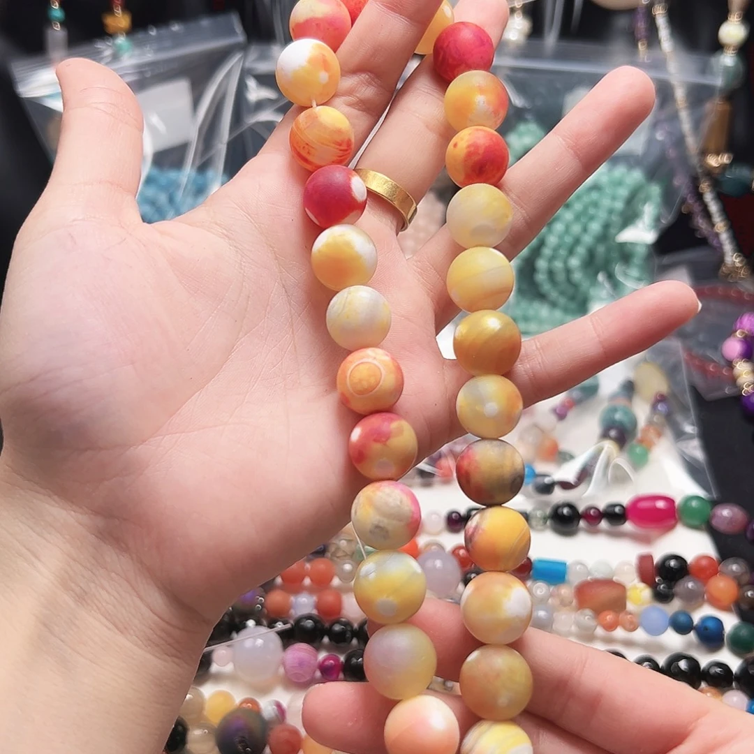 玛瑙/玉髓未镶嵌珠宝半成品t181 14m 小橘子磨砂玛瑙一条