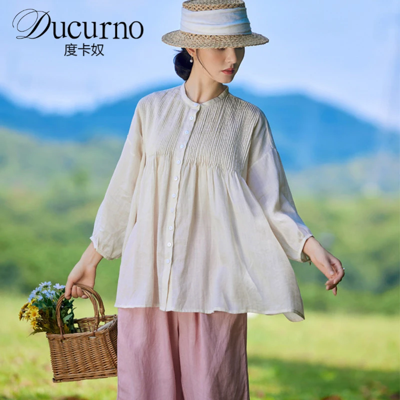 文艺复古苎麻上衣开衫女2025夏季薄款衬衣气质外搭亚麻防晒衬衫