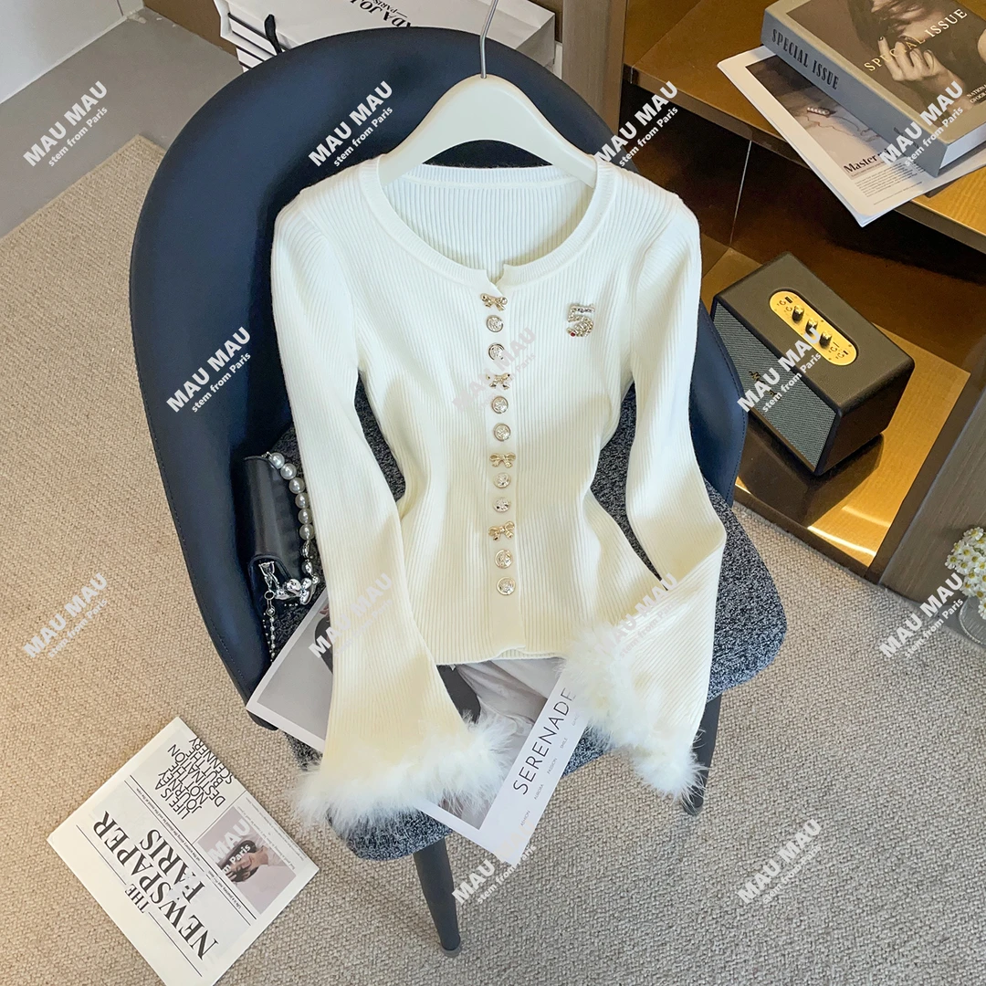 现货新款时尚设计感小香风针织开衫上衣DY9165