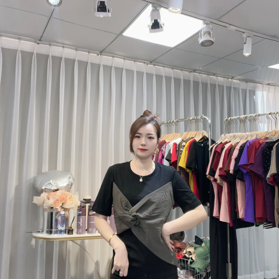 大美小美 修身型短袖常规气质T恤纯色针织宽松不规则上衣