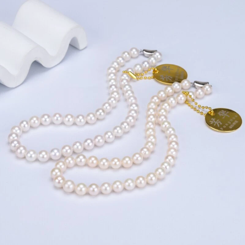 无核 极强光  天然珍珠项链 8-9mm  s925银 元宝扣 （多样发一）