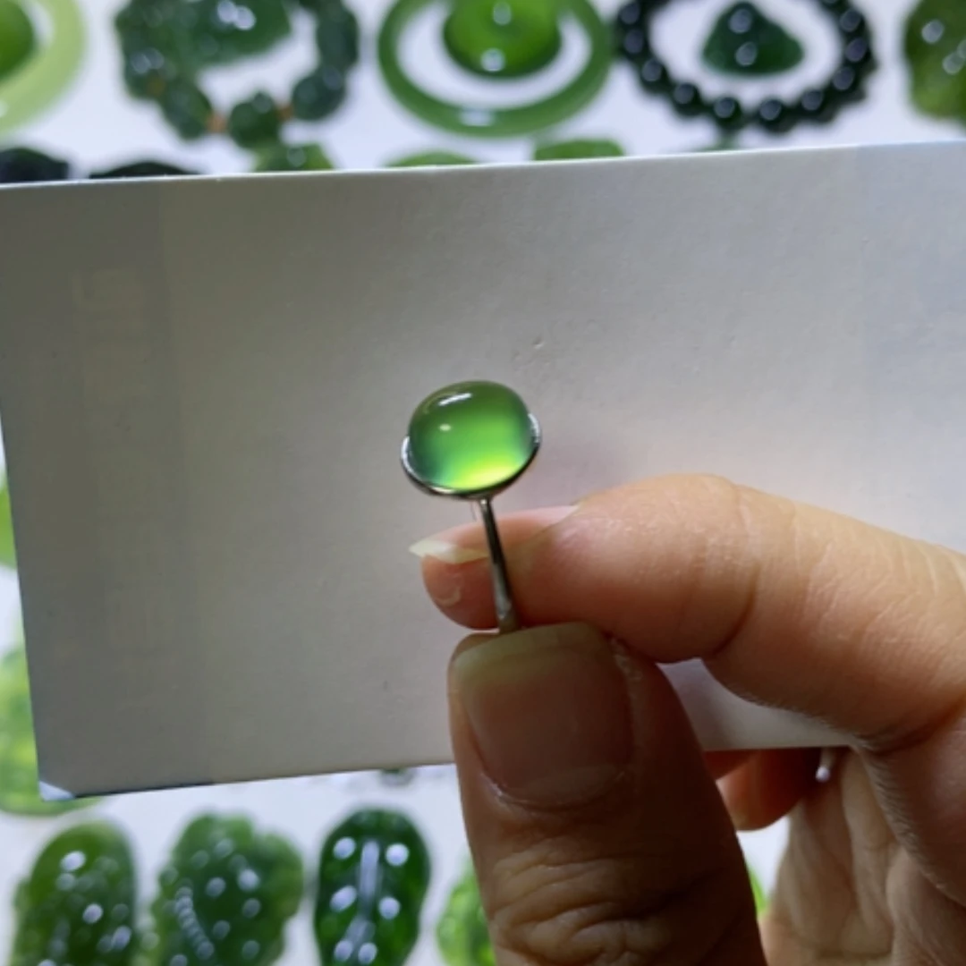 【闪购商品】银S925镶嵌蛇纹石玉戒指