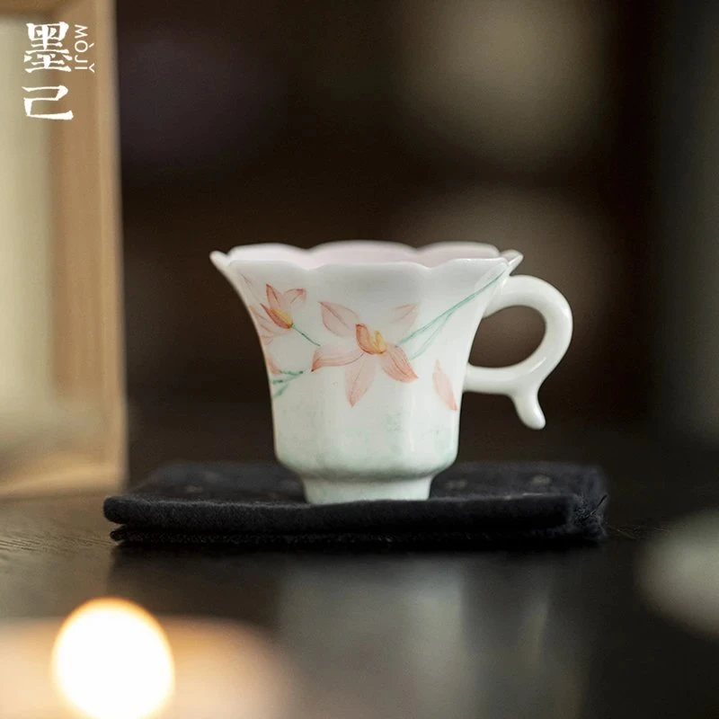 墨己玉泥白瓷手绘春映桃盈盖碗家用粉彩陶瓷家用功夫茶具泡茶碗
