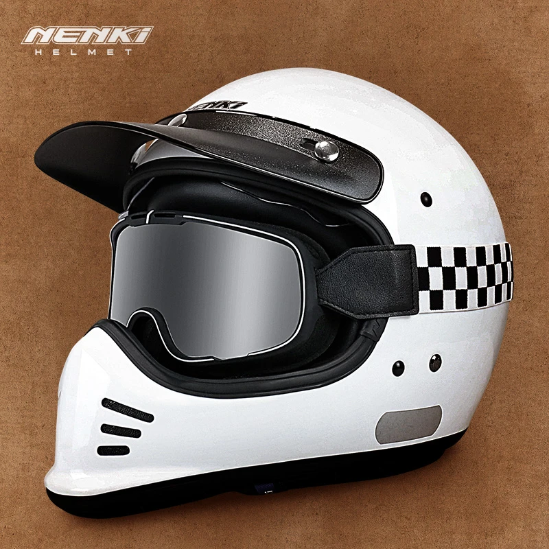 NENKI摩托车头盔玻璃钢碳纤维复古越野盔机车巡航全盔四季通用3C