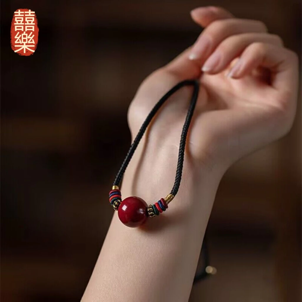 含辰砂工艺品囍樂正品朱砂设计款单珠【圆圆满满】锁骨链