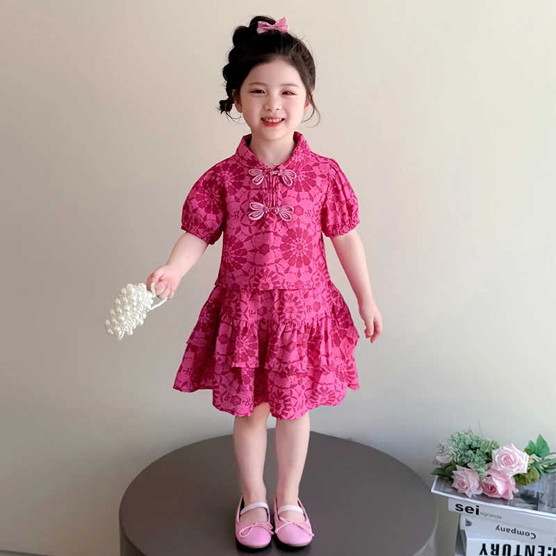 女童短袖新中式套装洋气儿童夏季新款女宝宝蛋糕裙两件套小女孩潮