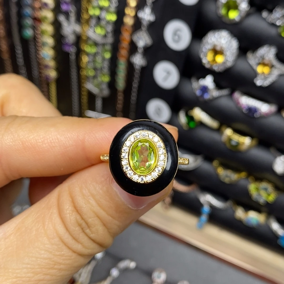 戒指银S925镶嵌橄榄石