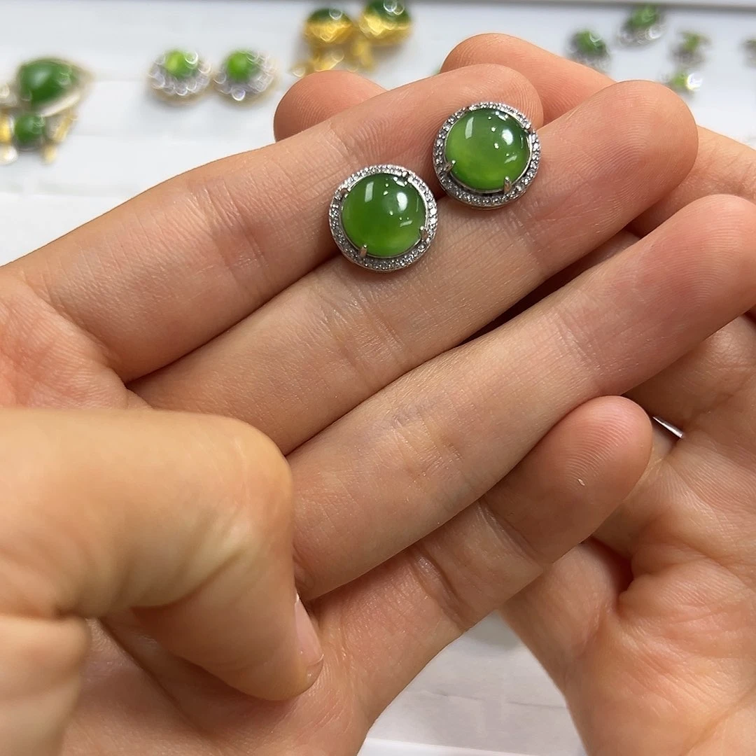 和田玉银S925镶嵌耳饰壹*