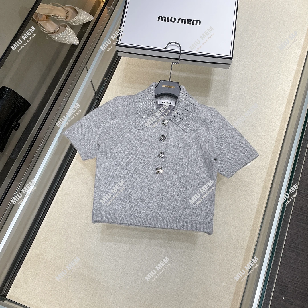 现货新款女装甜美减龄翻领镶钻短款毛针织衫上衣DY5033