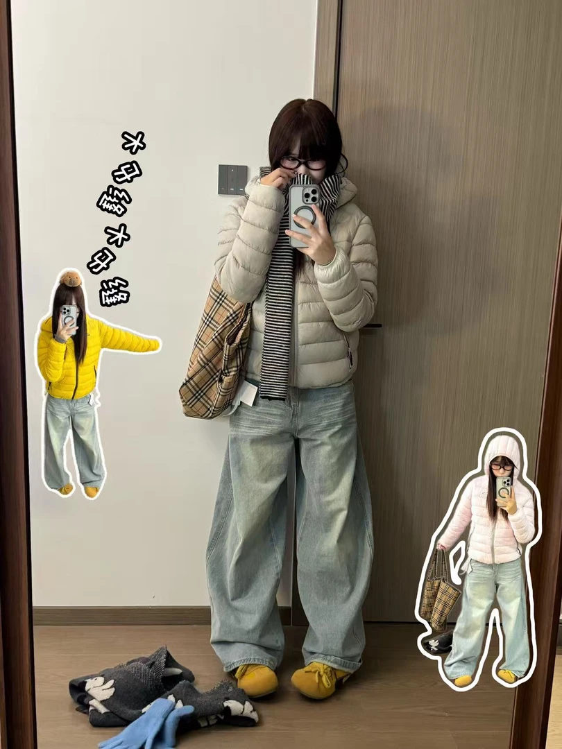 秋冬韩系简约轻薄连帽排骨棉服男女保暖宽松情侣外套糖果色棉衣