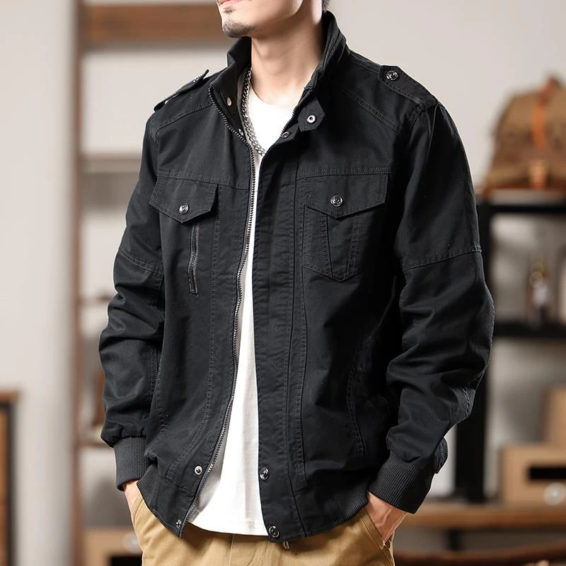 美式立领工装外套男士秋季硬汉风户外飞行员教练帆布夹克男潮牌