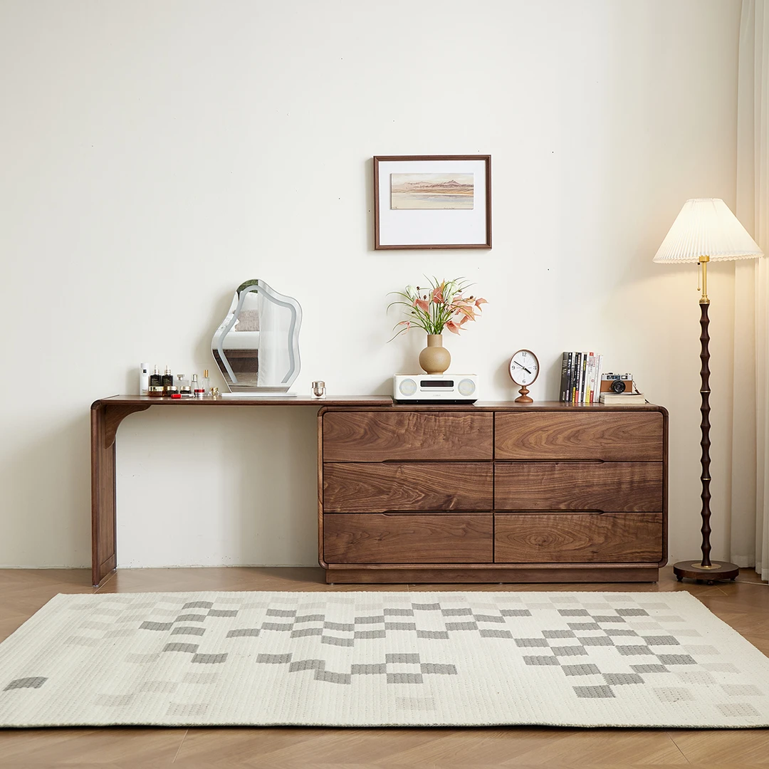 辰物家北美黑胡桃木六斗柜实木六斗柜卧床尾柜矮柜梳妆台斗柜一体